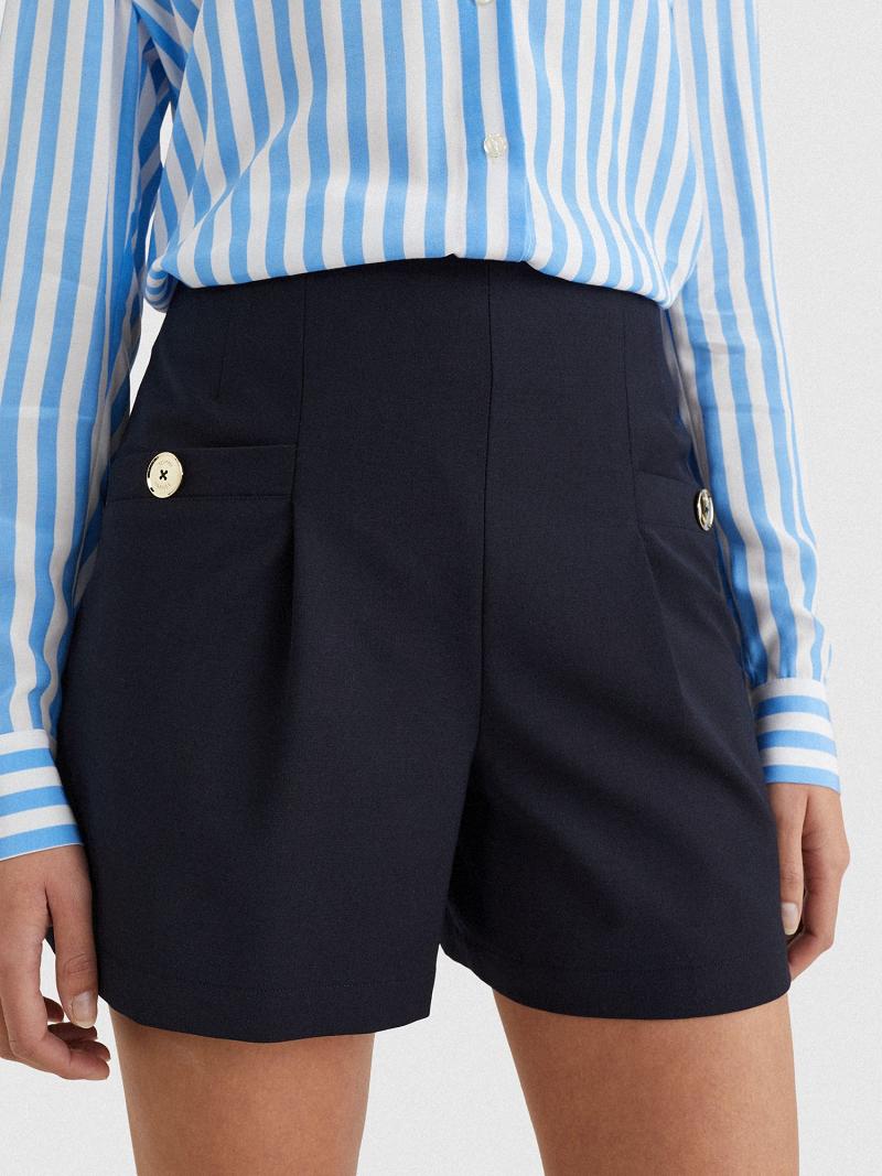 Női Tommy Hilfiger Solid Pleated Rövidnadrág Sötétkék | HU 314AHK